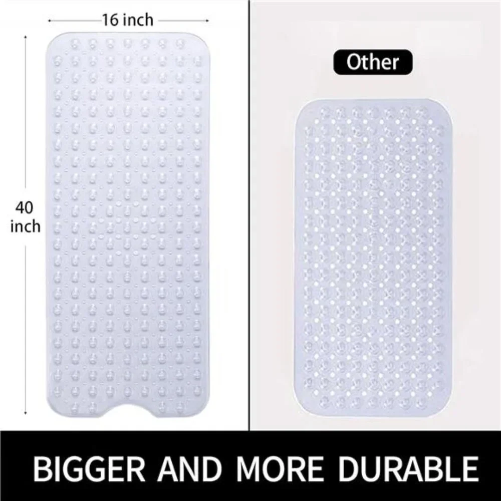 Extra Long Non Slip Bathtub Mat 40x16 Suction Cup Machine Washable Bath Mat